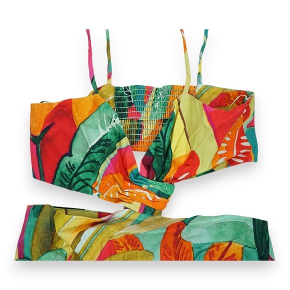 NWOT ZARA Linen Blend Tropical Floral Pattern Mini Dress Cut Out Sleeveless Sz L - Picture 5 of 10